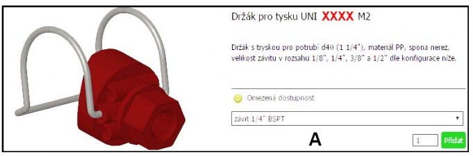 Detal držáku trysek UNI-Spray UNI125
